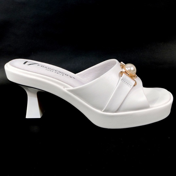 FRANCESCO V. 🇮🇹 WOMEN'S WHITE SOFT LEATHER PLATFORM COMFORT MULES - Picture 4 of 8